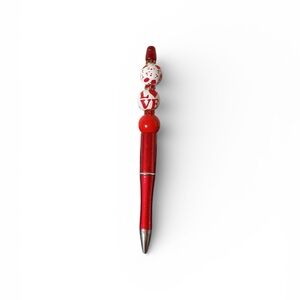 Handmade Love Beaded Pen – Red Glitter Barrel, Valentine Theme